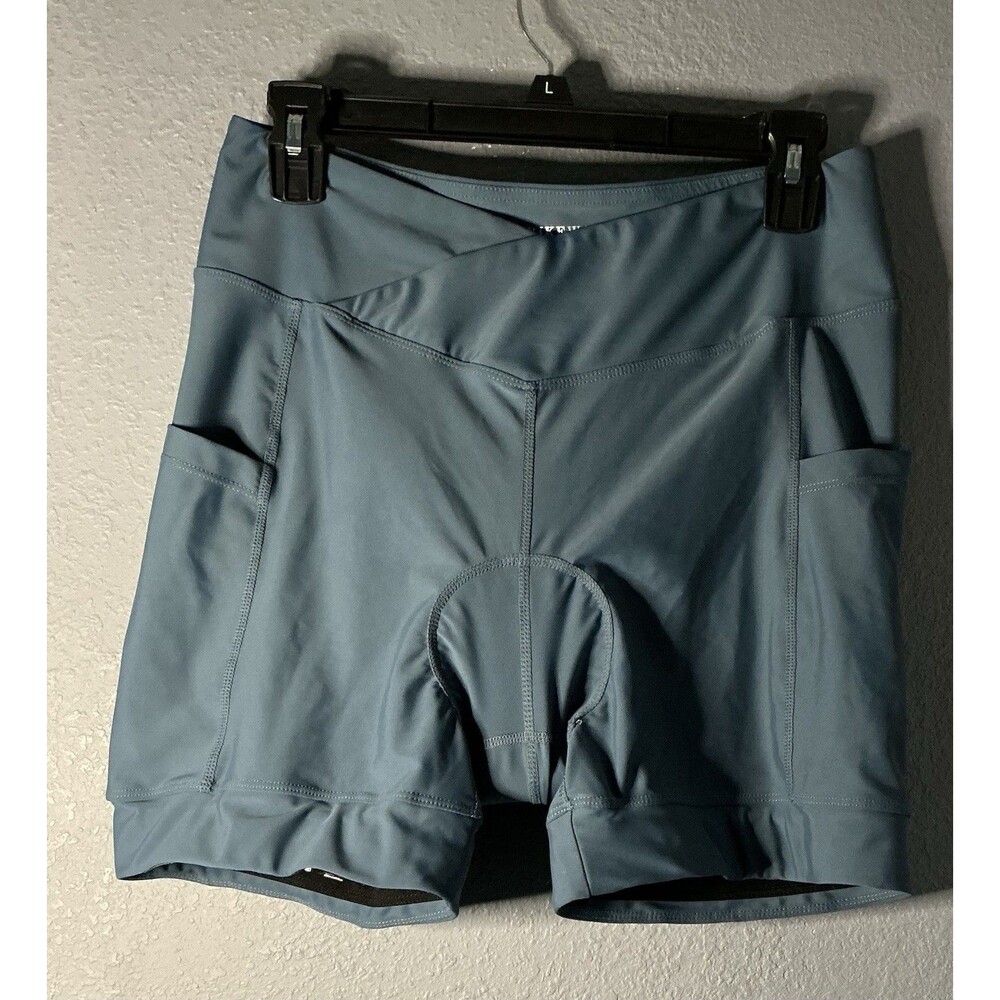 Bikewa 4D Gel Padded Cycling Shorts Womens Large Pocket Stretch Compression Teal